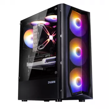 Zalman N4 Rev.1 Mid-Tower ATX-chassi med 6 ARGB-fläktar, härdat glas, svart
