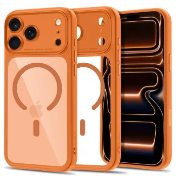 Tech-Protect MagPeak MagSafe CC skal för iPhone 17 Pro Max / 18 Pro Max - Cosmic orange/klar