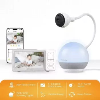 Chillax DM 610 videobabyvakt med giraffhumör-sömntränare – 2,8 inch färg-LCD, 2,4 GHz FHSS, 300 m räckvidd, mörkerseende, talkfunktion, temperatursensor, vaggvisor, nattlampa, väggmonterbar, vit