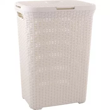Curver Style 60L tvättkorg med rotting-effekt i vitt