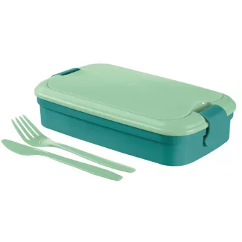 CURVER Lunch&Go rektangulär matskål med inbyggt bestick, 1,4L, blå