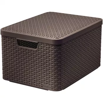 CURVER Style L förvaringslåda med lock, 43,6 x 32,6 x 23 cm, mörkbrun, 32,67 L, hopfällbar, stapelbar, tyghandtag