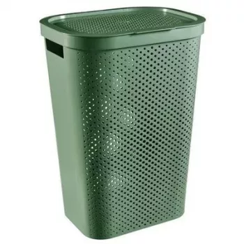 CURVER Infinity Recycled 60L tvättlåda, grön, 44x35x60 cm, ventilerad tvättkorg av återvunnen plast med lock och handtag