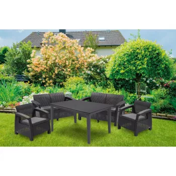 Keter Corfu Fiesta 6-sits trädgårdslounge-set med matbord, grafitgrå