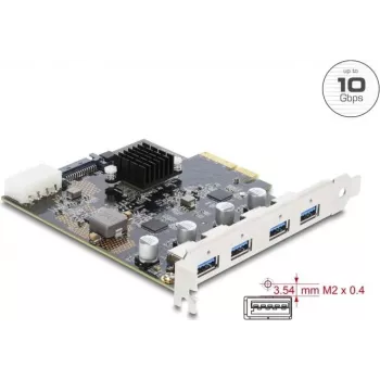 Delock PCI Express x4-kort till 4 x USB 10 Gbps USB Type-A dual channel
