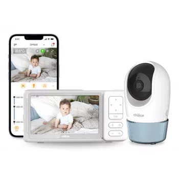 Chillax DM568 Wi-Fi & FHSS videobabyvakt med 5 inch-display, vrid- och tiltbar kamera, mörkerseende, intercomfunktion, temperatursensor, vaggvisor och Hubble-app