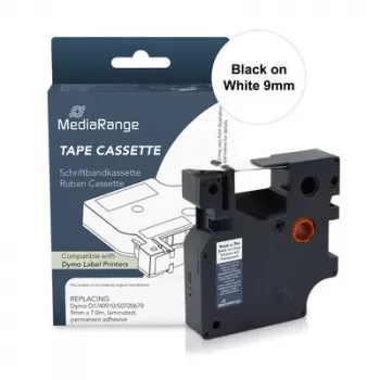 MediaRange märkbandskassett för Dymo D1 40913/S0720680, 9mm x 7m, svart på vit