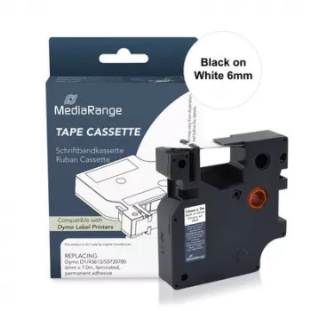 MediaRange D1 märkbandskassett för Dymo 43613/S0720780, 6mm x 7m, svart på vit