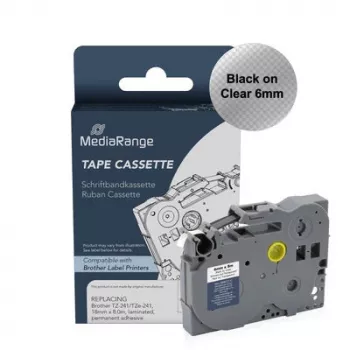 MediaRange märkbandskassett för Brother TZ-111/TZe-111, 6mm, 8m, svart på transparent