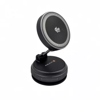 Evelatus Qi2 25W magnetisk trådlös billaddare med AutoSpring spiralkabel USB-C 1,2m svart