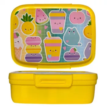 CURVER Snap Box rektangulär förvaringslåda för livsmedel med skiljevägg 1,8L gul Kawaii
