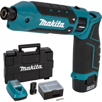 Makita TD023DSE 7,2V Li-Ion batteridriven vinkelslagskruvdragare med 2 batterier, laddare och transportväska