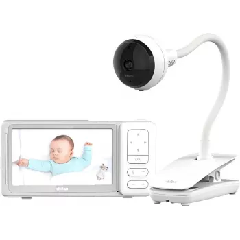 Chillax DM685 Wi-Fi/FHSS videobabyvakt med 5 inch föräldraenhet, 1080p-kamera, pan- och tiltfunktion, mörkerseende, intercom, temperatursensor, vaggvisor, vit