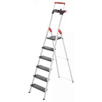 Hailo L100 TopLine 8050-607 aluminium hushållsstege, 6 steg, med multifunktionshylla