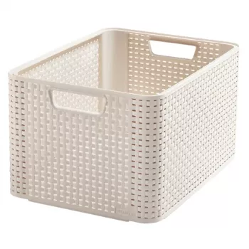 CURVER Box Style L 43,6 x 32,6 x 23 cm creme – hopfällbar tygförvaringslåda med lock och handtag, 32,7 L