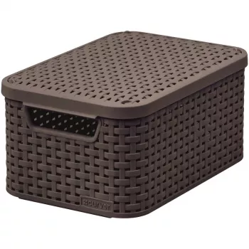 CURVER Style S förvaringslåda med lock, 29,1 x 19,8 x 14,2 cm, mörkbrun, 8,18 L, hopfällbar, metallöglehandtag