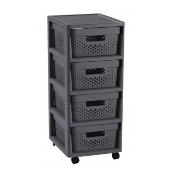CURVER Infinity Chest of Drawers on Wheels with 4 Perforated Boxes 11L, Dark Grey, 30x36x69 cm