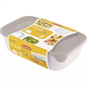 Curver Fresh & Go förvaringslådor, set med 3 rektangulära burkar, 2L + 1L + 0,5L, transparent med färgade lufttäta lock