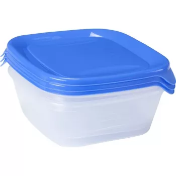 CURVER Fresh&Go skålset med 3 st, 0,8 L vardera, blå, lufttäta lock, BPA-fri, mikrovågsugn, frys, diskmaskinssäker