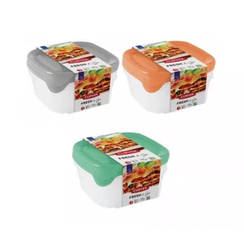 Curver Fresh & Go skålset med 3 st, 0,8 L vardera, rektangulära, lufttäta lock, färgglada, BPA-fri