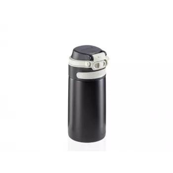 LEIFHEIT Thermo Mug Flip 350 ml svart vakuumisolerad resebägare med flip-top-lock
