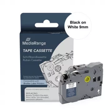 MediaRange märkbandskassett för Brother TZ-N221/TZe-NX221, 9mm x 8m, svart på vit