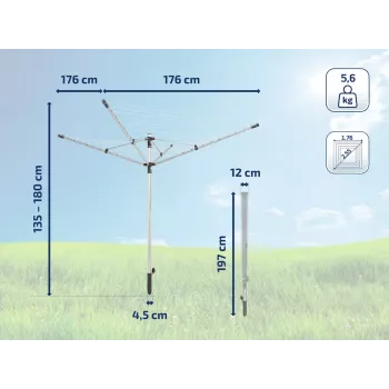 LEIFHEIT LinoPush 500 torkställning, 50 m tvättlina, aluminium, tryckknapp, markhylsa ingår