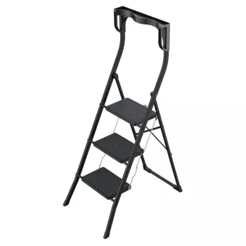 HAILO K77 ComfortLine hopfällbar trappstege, 3 steg, aluminium, säkerhetsbygel, svart, 150 kg