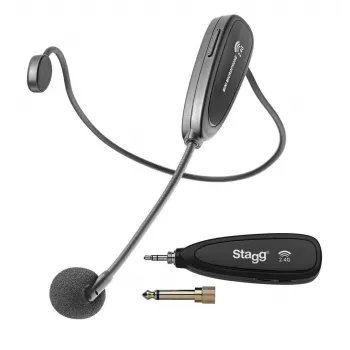 Stagg SUW 12H-BK UHF trådlöst headset-system med ficksändare och bordsmottagare, 12 kanaler, svart