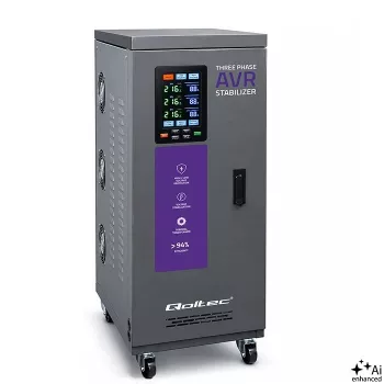 Qoltec 15kVA tresfas servomotor-spänningsstabilisator AVR med LCD-display, ±3 % noggrannhet, Expert Line