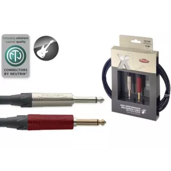Stagg XGC3SW 3m instrumentkabel med 1/4 inch TS till 1/4 inch TS, svart