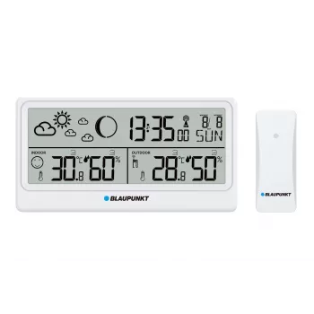 Blaupunkt WS20WH väderstation med utomhussensor, färg-LCD, DCF-radioklocka, månfas, USB-laddning