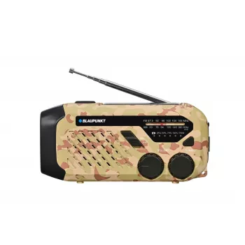 Blaupunkt ER10DC nödradio med solcell, vev, powerbank, LED-ficklampa, SOS-siren, AM/FM, ökenkamouflage