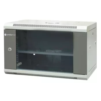 EMITER EM/AP6406 19 inch 6U väggmonterat nätverksskåp, 600x450x370 mm, härdad glasdörr, stål, svart