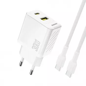 Dudao A27TCEU PD 30W GaN USB-A USB-C väggladdare med USB-C-kabel – vit