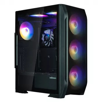 Zalman N7 PLUS V2 ATX Midi Tower PC-chassi, 7 x 120mm ARGB-fläktar, härdat glas, svart