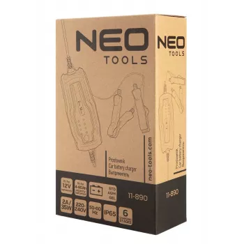 NEO TOOLS 11-890 automatiskt batteriladdare 2A/35W för 12V bly-syra-, AGM-, gelbatterier 4-60Ah