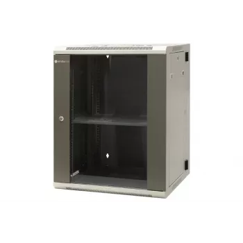 EMITER EM/AH6515 15U väggmonterat nätverksskåp 600x550x770 mm, härdad glasdörr, svart