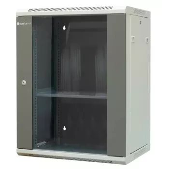 EMITERNET EM/AP6415 15U väggmonterat nätverksskåp med härdad glasdörr, 600x450x770 mm, svart