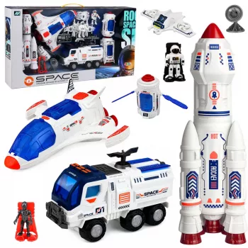 LEAN TOYS stort rymdset station raket shuttle utforskningsfordon astronauter