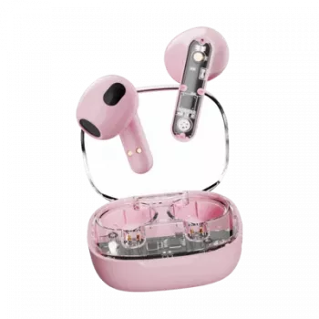DELTACO Streetz T150-PNK true wireless in-ear-hörlurar, Bluetooth 5.3, transparent rosa