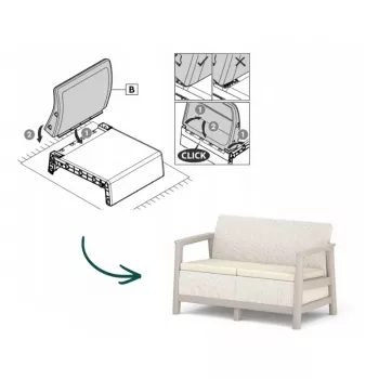 KETER trädgårdssoffa tvåsits Scandi Linea 2-sits soffa kiselgrå/ljusbeige