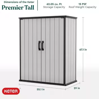Keter Premier Tall trädgårdshus 29209552 – beige/brun hartsförråd, 1700L, dubbelväggigt, låsbart
