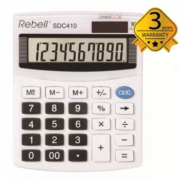 REBELL RE-SDC410 BX halvskrivbordsminiräknare, 10-siffrig LCD, dual power (sol och batteri), svart
