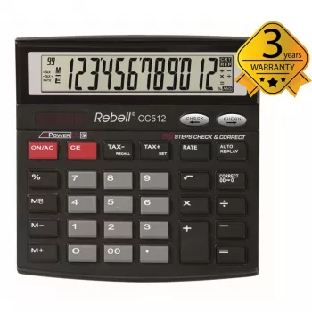 REBELL RE-CC512 BX skrivbordsminiräknare 12 siffror dual power svart/silver