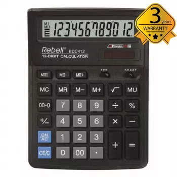 REBELL RE-BDC412 BX skrivbordsminiräknare 12 siffror dual power svart