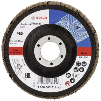 Bosch X431 Standard fächerslipskiva för metall, rak, 115 mm, korn 80, glasfiberbärare 2608603714