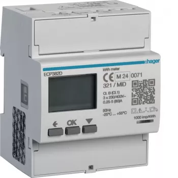 Hager ECP382D 3-fas energimätare direkt 80A 4M S0 MID