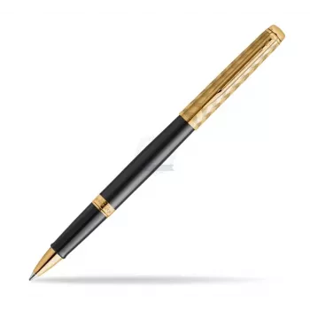 Waterman Hemisphere rollerballpenna – fin, glansig svart med kromringar, presentask 2225136