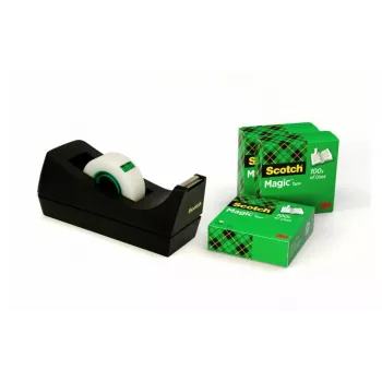 3M Scotch C38 svart bordsavrullare med 4 rullar 810 Magic Tape 19mm x 33m C38SM4S